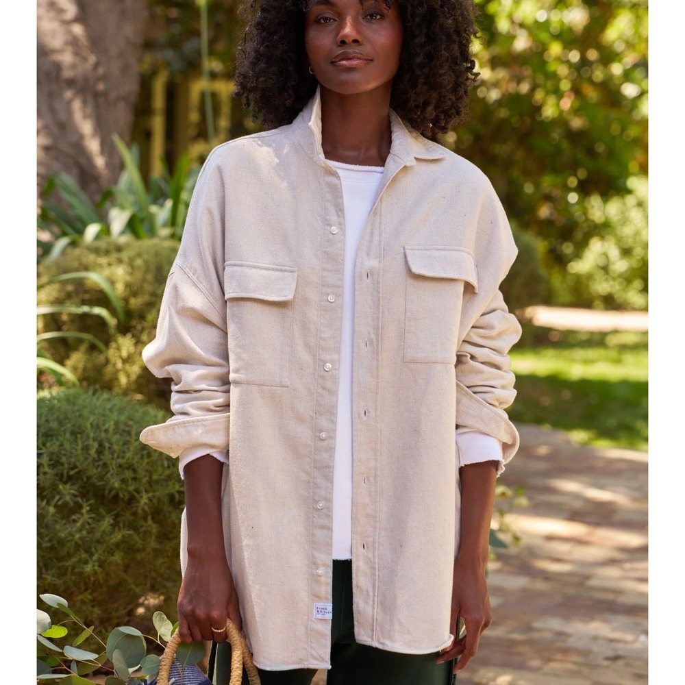 Frank & Eileen Mclochlin Cotton Shirt‎ Beige Oversized Button Down Women XS S
